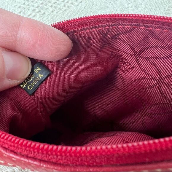 Fossil Red Leather Wristlet Clip In Pouch Bag Charm Minimalist - Picture 8 of 9